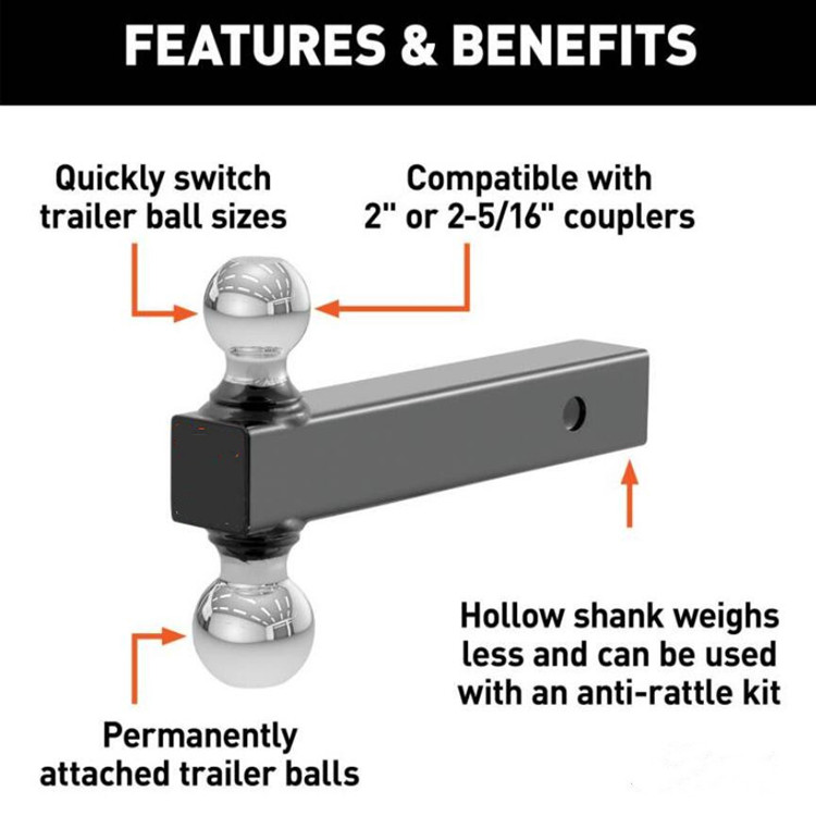 Black 2"x 2" Shank Trailer Double ball Mounts